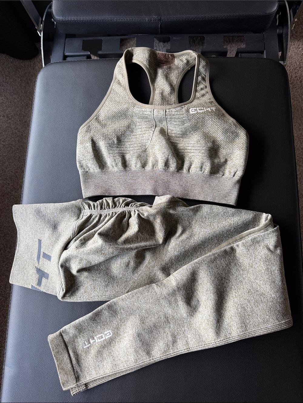 ECHT Olive Green Seamless Leggings and Racerback Sports Bra Set